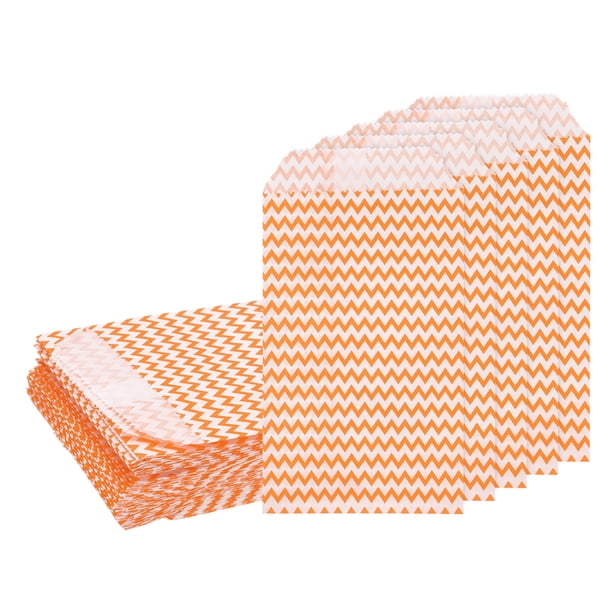 Uxcell 100Pcs Bolsas de Papel Kraft, 6" x 3" Bolsas de Caramelo Impermeables, Bolsas de Favor Planas, Bolsas de Regalo Pequeñas, Olas Naranjas