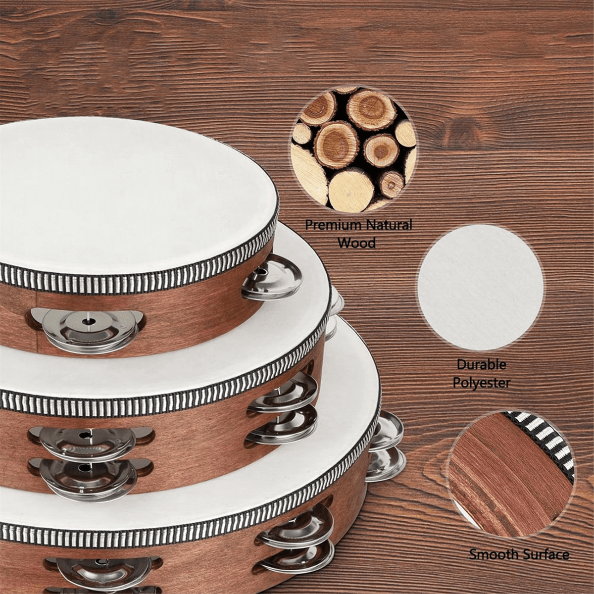 3 PCS Wooden Hand Held Percussion Tambourine , Tambourines Musical Instrument for , Wedding, , Dance
