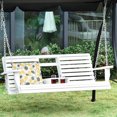 thumbnail image 2 of Outsunny 2 to 3 Seater Porch Swing Wood Patio Swing Chair Swing Bench with Foldable Table, Cup Holders, Steel Chains Garden, Patio, Yard, White, 2 of 10
