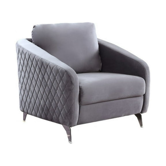 Hida 36 Inch Modern Accent Armchair, Crisp Diamond Stitching, Gray Velvet - Saltoro Sherpi