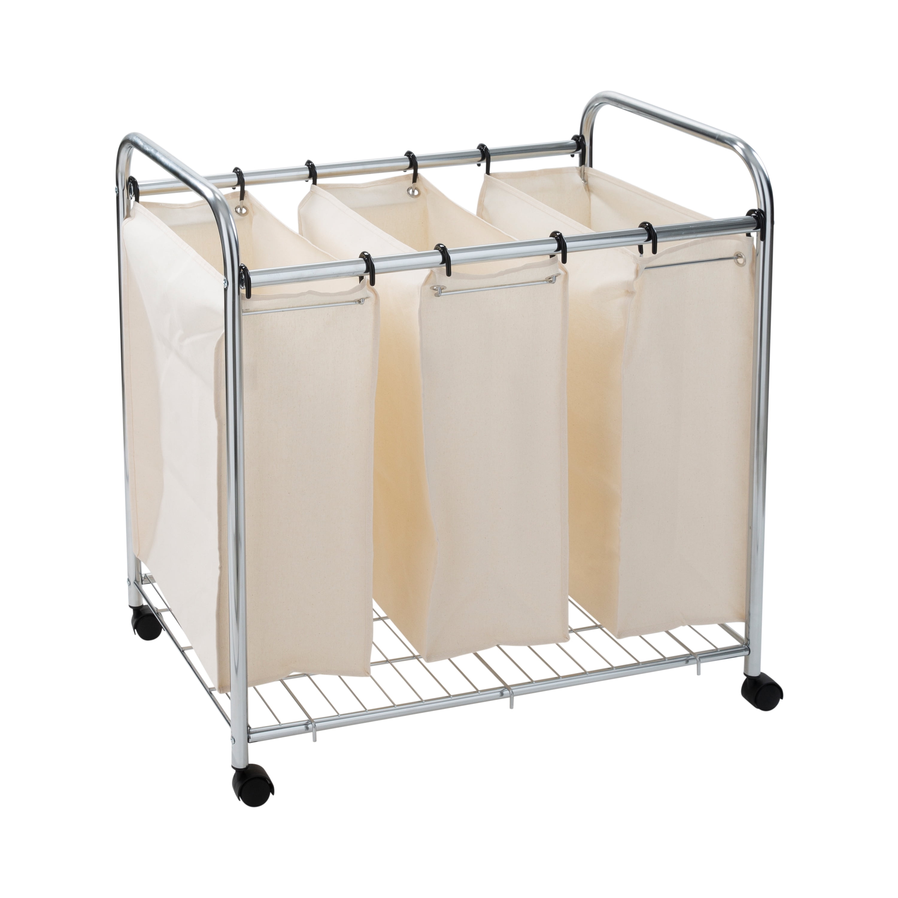 Laundry Sorter 3 Section Basket Bar Hamper Bin Cart Rolling Bags Washing Clothes 