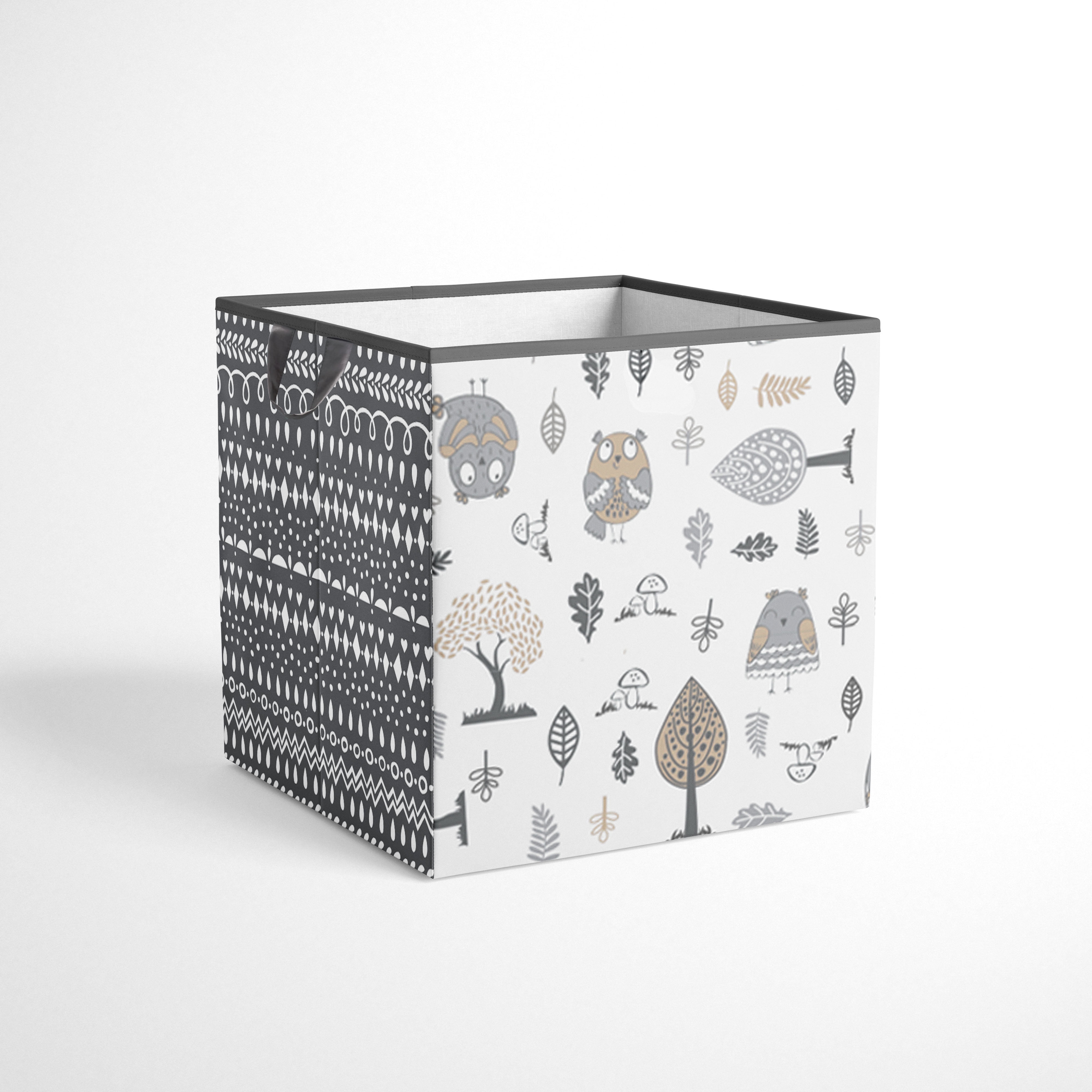 Bacati - Owls Grey/Beige Neutral Cotton Storage Box Small