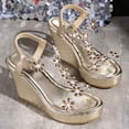 thumbnail image 5 of Dakaela Heels Sandals for Women Rhinestones Platform Wedge Sandal Sparkly Flower Dressy Summer Open Toe Wedding Party Walking Shoes Size 6-9 Gold, 5 of 7