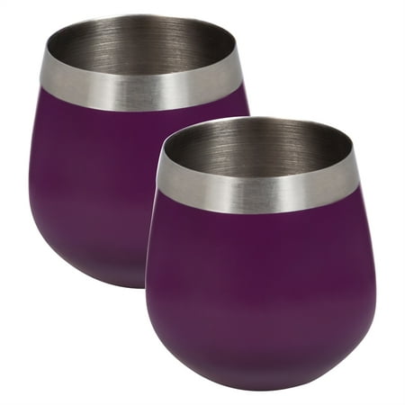 

Evergreen Refresh Stainless Steel Stemless Wine Tumbler 18 OZ Set of 2 Purple