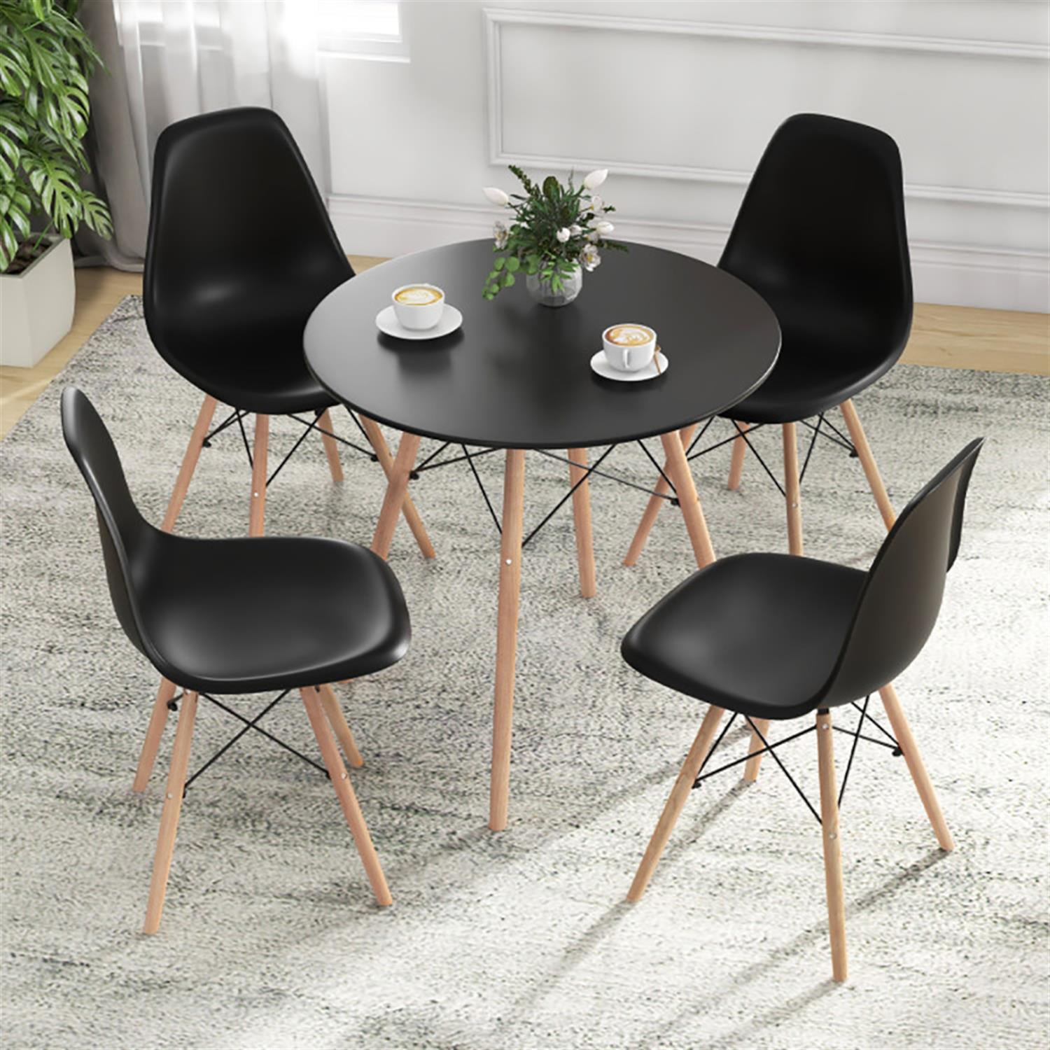 Demi Bonn 5-Piece Dining Table Set with 4 Chairs, 31"dustrial Kitchen Table with Metal Frame, Perfect for Small Space, Black