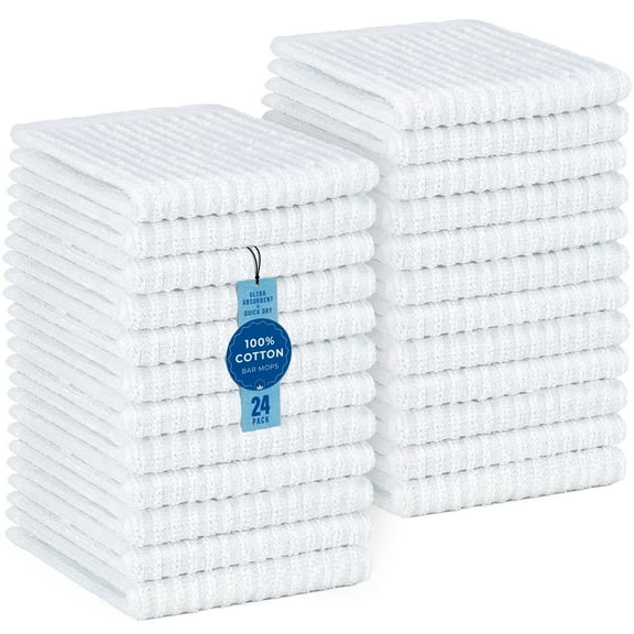 DecorRack 24 Pack 100% Cotton Bar Mop Towels, 12 x 12 Inch Ultra Absorbent Cleaning Rags & Dish Cloths for Kitchen, Bar, Restaurant & Home Cleaning (Pack of 24)