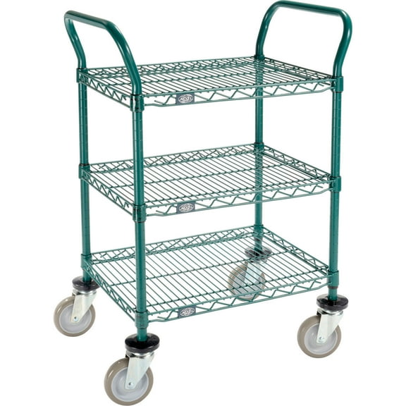 Nexel Utility Cart, 3 Shelf, Poly-Green, 24"L x 18"W x 39"H, Polyurethane Swivel Casters