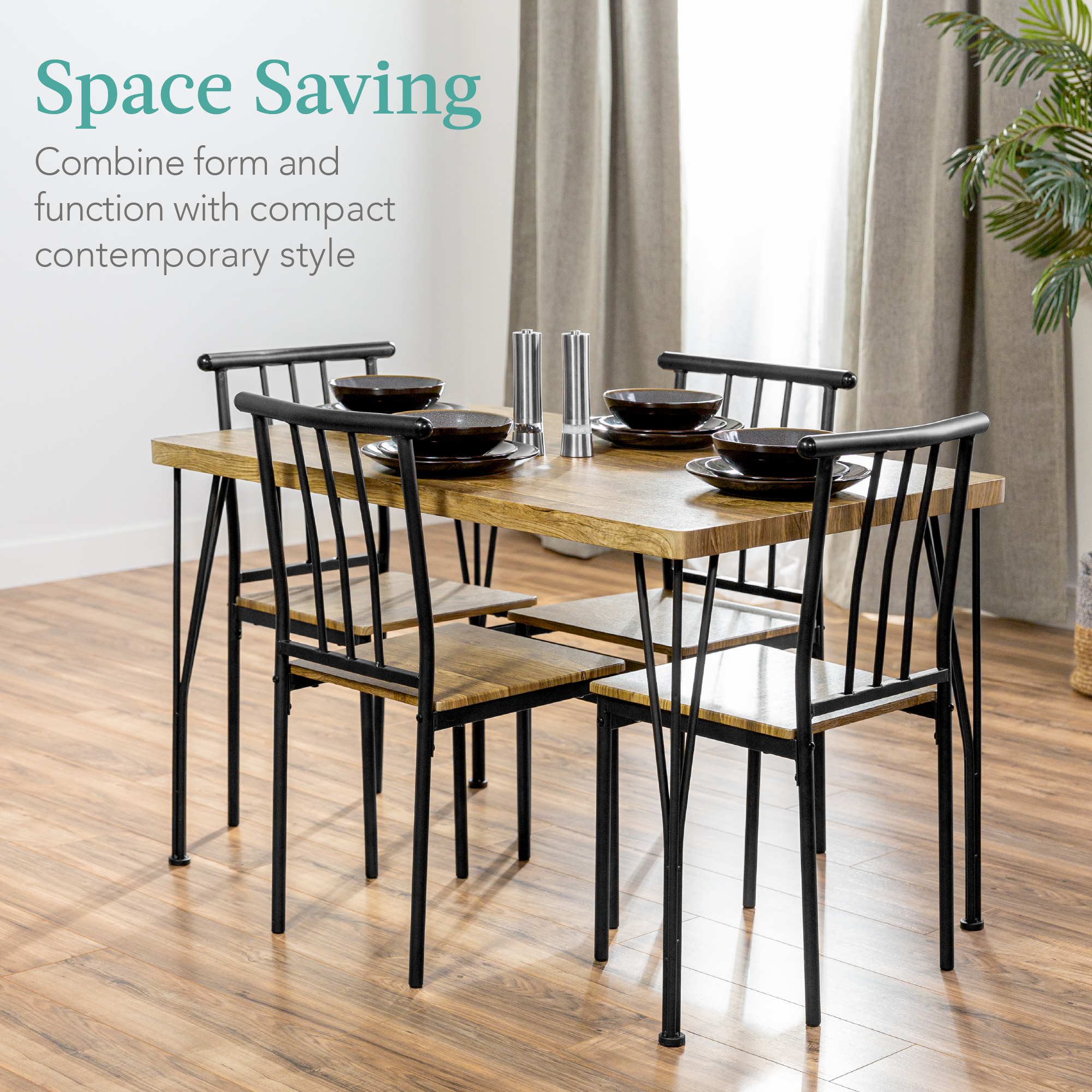Best Choice Products 5-Piece Indoor Modern Metal Wood Rectangular Dining Table Furniture Set w/ 4 Chairs - Brown - image 2 of 7
