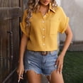thumbnail image 2 of MIUOWANP Women's T-shirt Tops With Pockets Solid Color Loose Breathable Button up T-shirt Size M(6)Yellow, 2 of 4