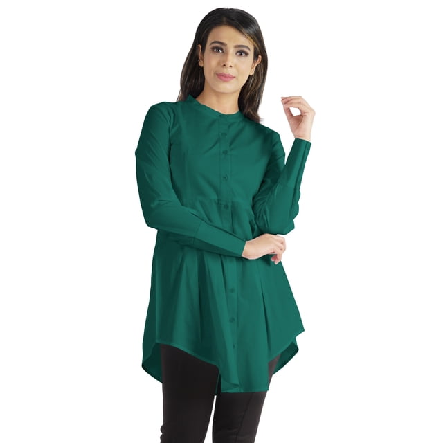 phagun Tunique à Manches Longues Col Mandarin Chemise Formelle Asymétrique pour Femmes