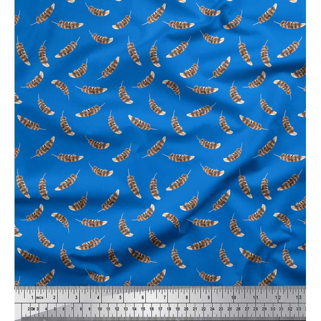 Soimoi Blue Rayon Fabric Eagle Feather Print Sewing Fabric Yard 42 Inch Wide