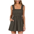 thumbnail image 2 of BFHHYA Womens Smocked Waist Rompers Casual Square Neck Sleeveless Romper Summer Wide Leg Shorts Jumpsuits, 2 of 7