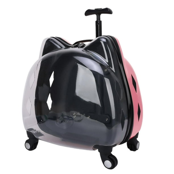 Mochila con ruedas para perros y gatos, tipo cápsula transparente ventilada. Transportín con ruedas para mascotas. Rosa