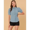 thumbnail image 3 of INSPIRE CHIC Camisa abotonada de oficina de trabajo de algodón con cuello de manga abullonada para mujer Azul polvoriento S, 3 of 6