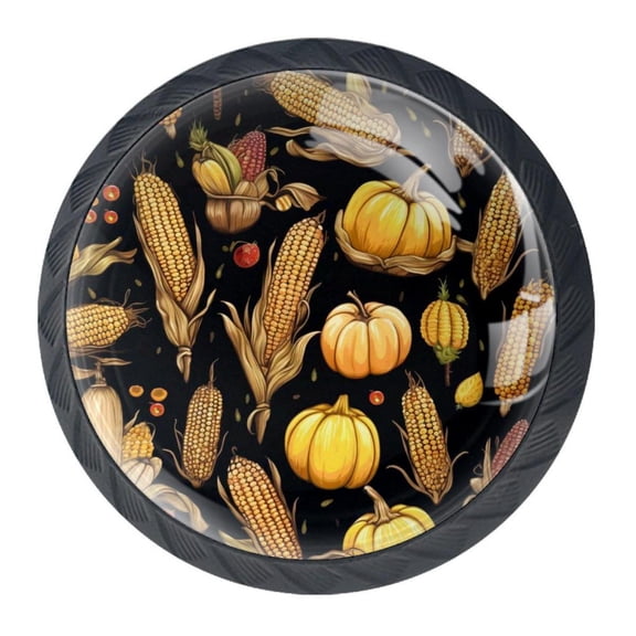 4 Pcs Thanksgiving Corn Knobs for Kitchen Cabinet Cupboard Dresser Bookcase Drawer Pulls Handles Round Home Decor