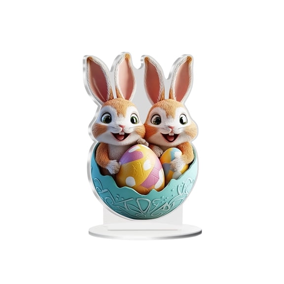 Decorr Easter Decorations for the Home Farmhouse Colorful Bunny with Egg 2D Acrylic Easter Table Decor Spring Decor for Indoor Home Party Easter Tabletop Decoration Easter Gifts for Kids,8"