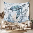 thumbnail image 2 of Coastal Sea Turtle Tapestry for Bedroom Wall Hanging Tapestry, Summer Ocean Coral Conch Ceiling Backdrop Tapestries Poster Blanket Wall Decor for Teens Room Living Room Dorm 59" x 90", 2 of 8