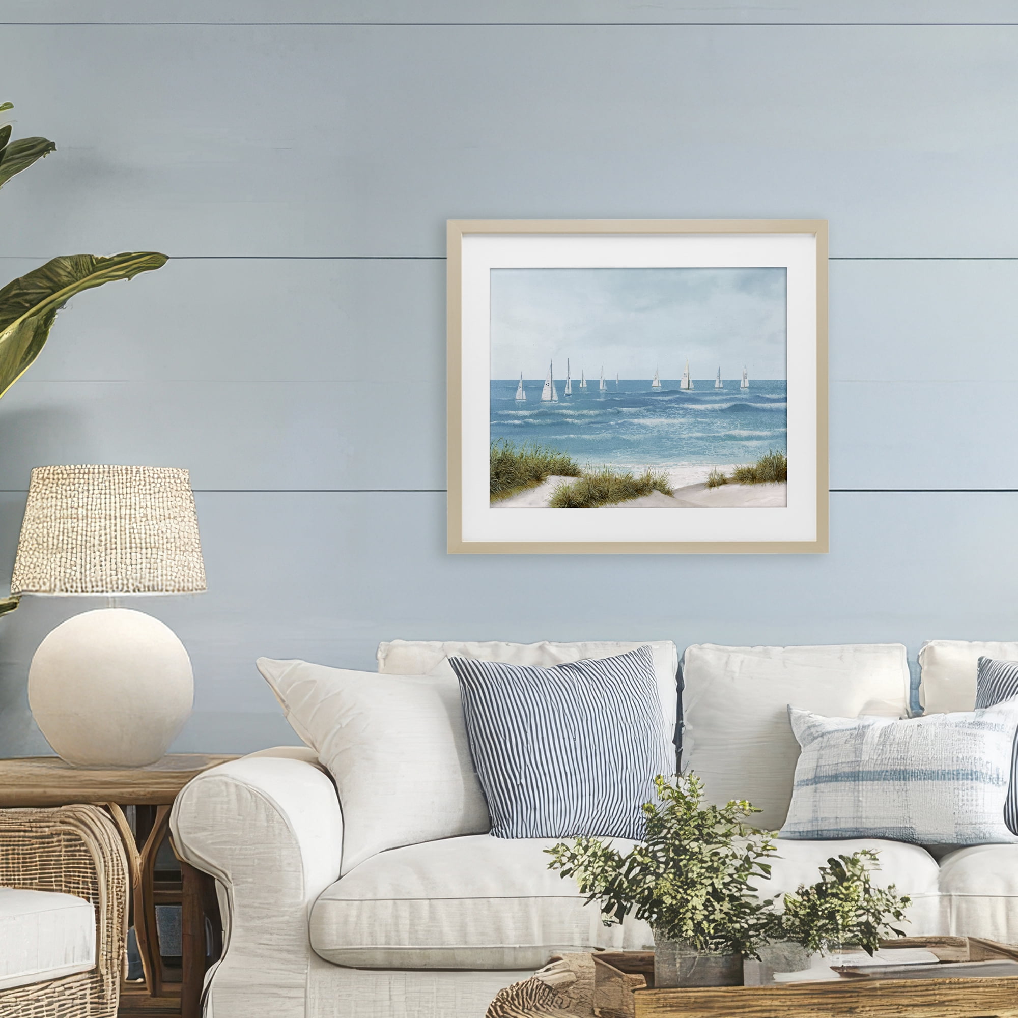 Stupell Industries Sail Away Seaside Boats Birch Framed Print Under Glass, design by Lorenzo Collective
