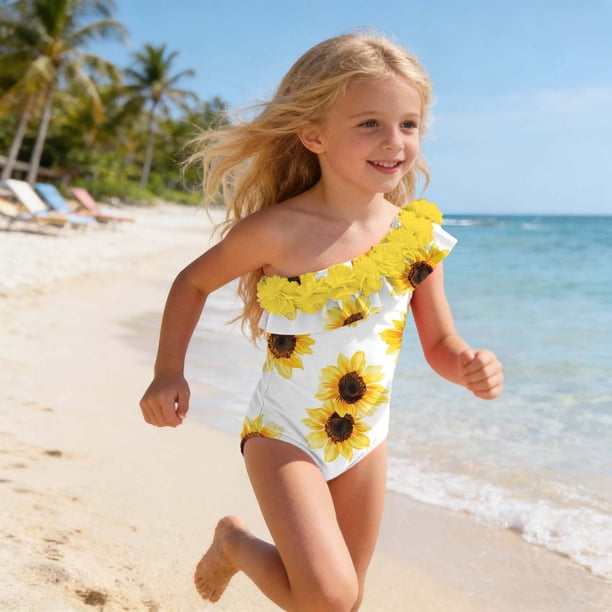 Odeerbi 1-5 Años Niñas Traje de Baño de Una Sola Pieza Hawaiano de Un Hombro Traje de Baño de Playa Seco Rápido Traje de Baño de Verano