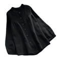 thumbnail image 1 of Fall Cotton Linen Tops for Women Long Sleeve Round Neck Solid Color Casual Loose Blouses Ruffle Button Down Shirts, 1 of 7