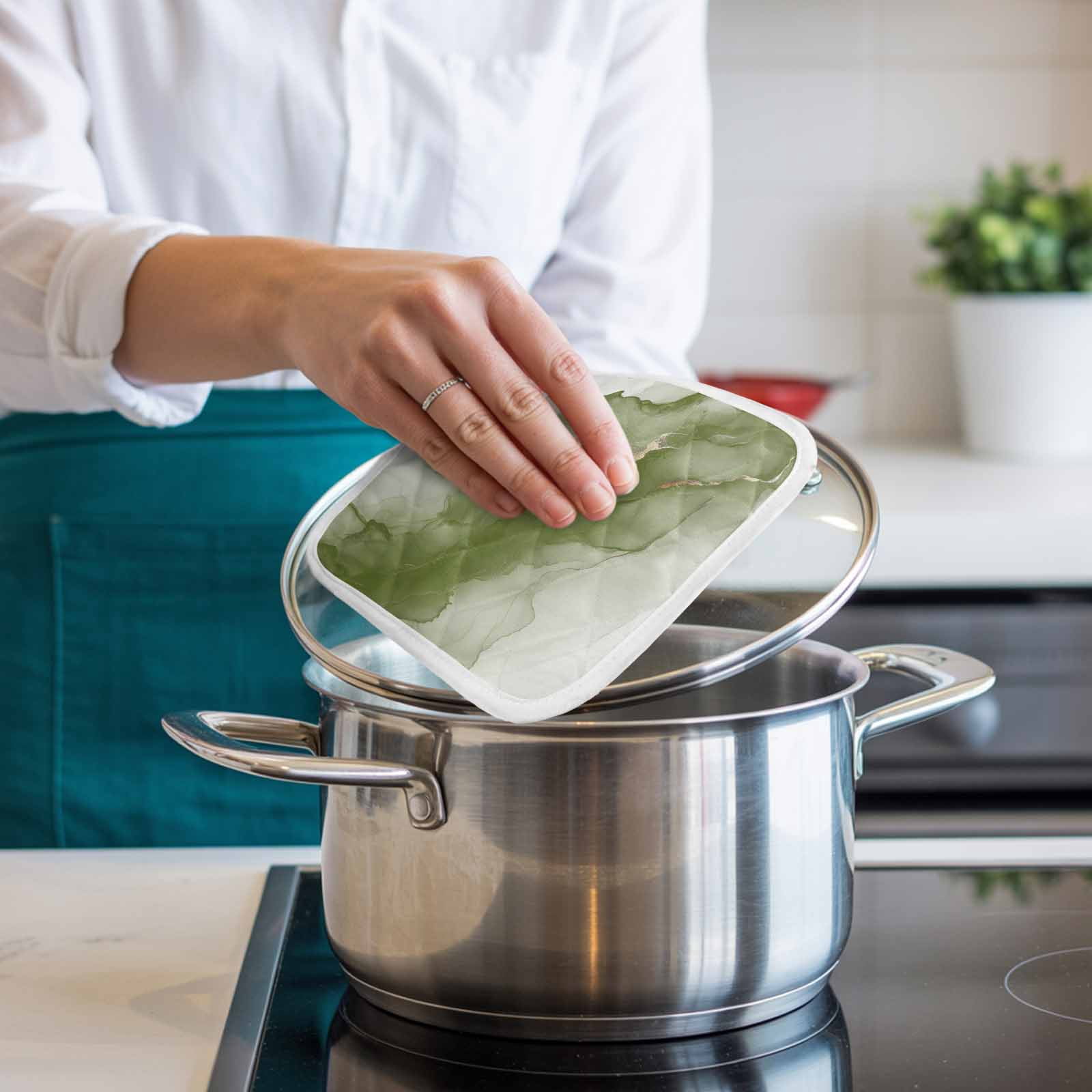 Sage Green Marble Pot Holders for Kitchen Heatproof Potholder, 3 Pack Modern Ombre Abstract Ink Painting Art Hot Pads Multipurpose Oven Pads Cloth Potholders Trivet for Cooking Baking