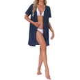 thumbnail image 4 of INSPIRE CHIC Womens Zipper Robes Front Open Knit Short Bathrobe Collarless House Coat with Pockets Soft Nightgown XL Blue, 4 of 6