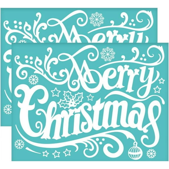 2Pcs 11x8.6 Inch Merry Christmas Self-Adhesive Silk Screen Printing Stencil Snowflake Star Mesh Stencils Christmas Theme Reusable Mesh Stencils Transfer