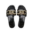 thumbnail image 1 of Sandalias planas doradas con cadena gruesa y efecto cocodrilo para mujer OYOANGLE, 1 of 5
