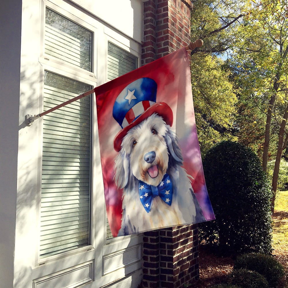Old English Sheepdog Patriotic American House Flag 28 in x 40 in