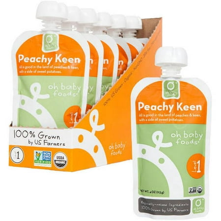 Oh Baby Foods Organic Peachy Keen Baby Food, 4 FL OZ (Pack of 6)