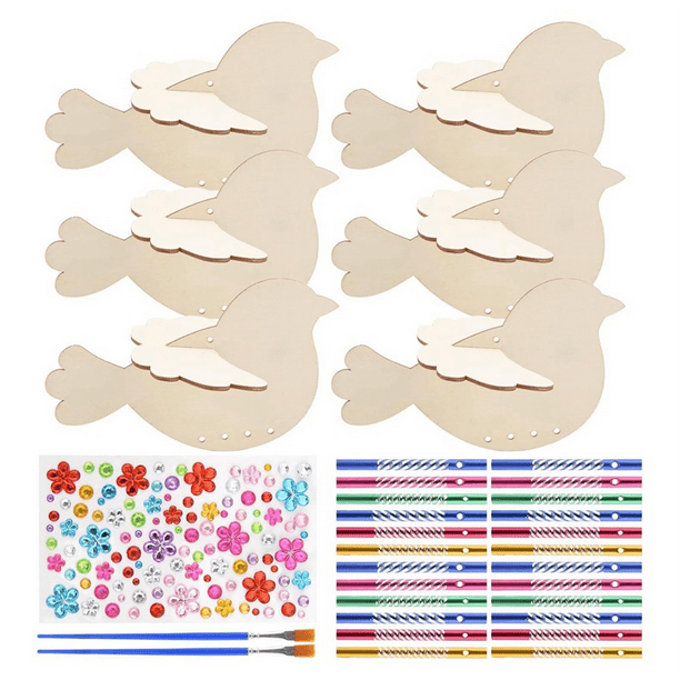 Paquete de 6 Kits Manualidades de Carillón de Viento de Pájaros en 3D para Niños, Juego Manualidades de Animales Madera para Pintar y Construir, Regalos Cumpleaños para Niñas/Niños