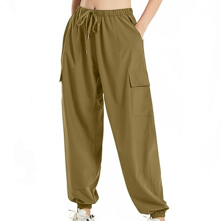 USNSM Women's Lightweight Cargo Pants Quick Dry Joggers Elastic Waist Trousers Water-Resistant Workout Hiking Pants Army Green M