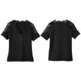 thumbnail image 2 of Summer Lace Short Sleeve T Shirts for Women Casual Fashion Sexy V Neck Tops Blouse Ladies Pullover Tee T-shirt Holiday Streetout Hangout, Black XL, 2 of 12