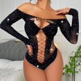 thumbnail image 4 of Ropa interior sexy de manga larga con diamantes brillantes para mujer, ropa interior de malla, bodystocking, lencería, 4 of 6