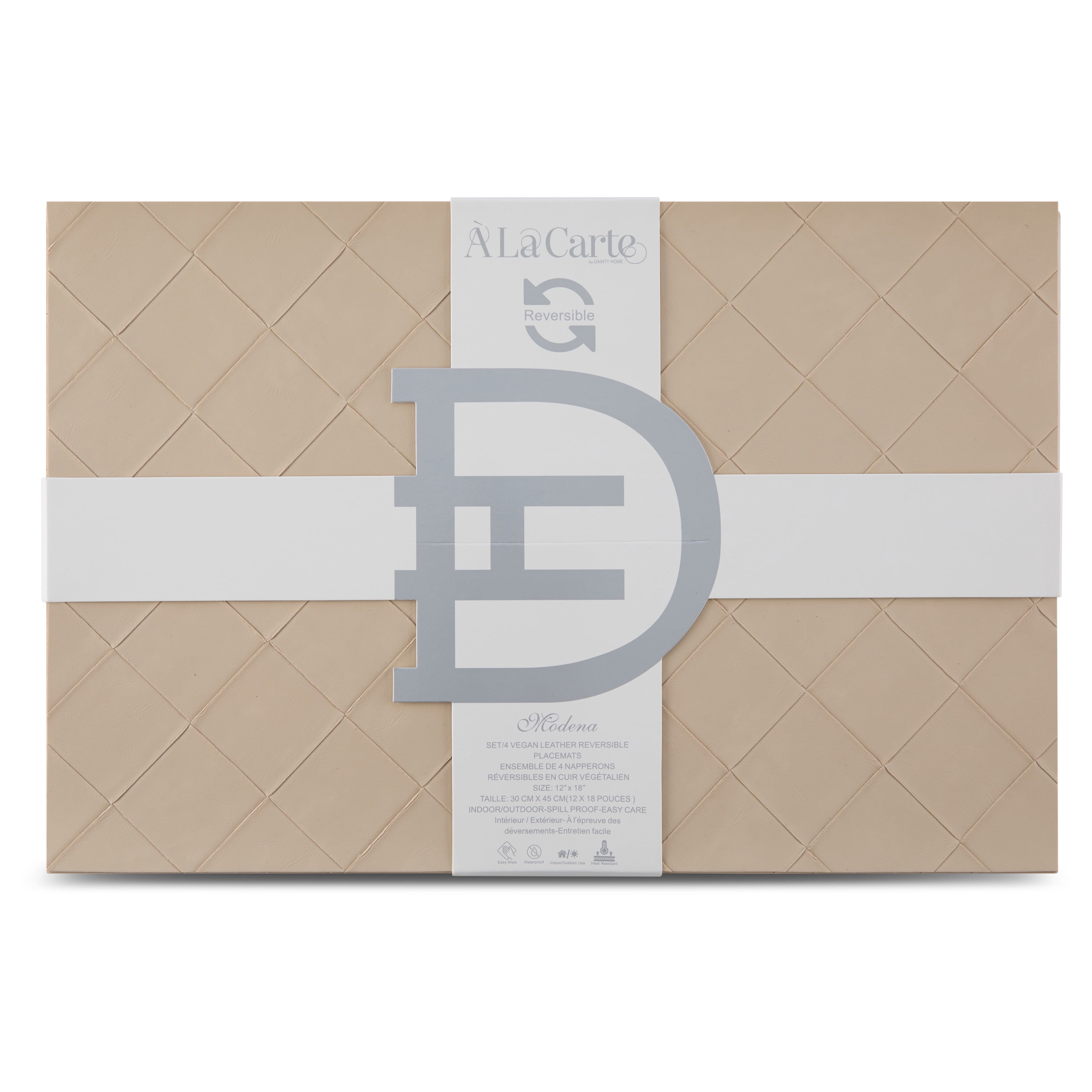 Ala Carte by Dainty Home Modena Geometric Textured Faux Leather Placemats – Set of 4, Reversible, Non-Slip, Washable, Heat & Tear Resistant – 12x18 in Dining Table Mats