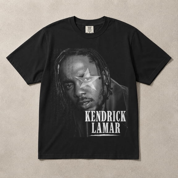 Kendrlck L@mar Black and White Portrait Graphic T-Shirt - Modern Hip Hop Streetwear Rap Tee