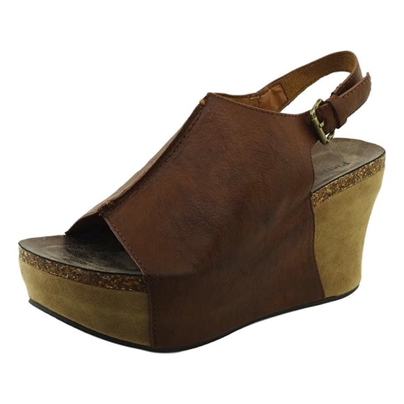 Pierre Dumas Hester-14 Women's Platform Wedge Open Toe Sandals,Whiskey,8.5