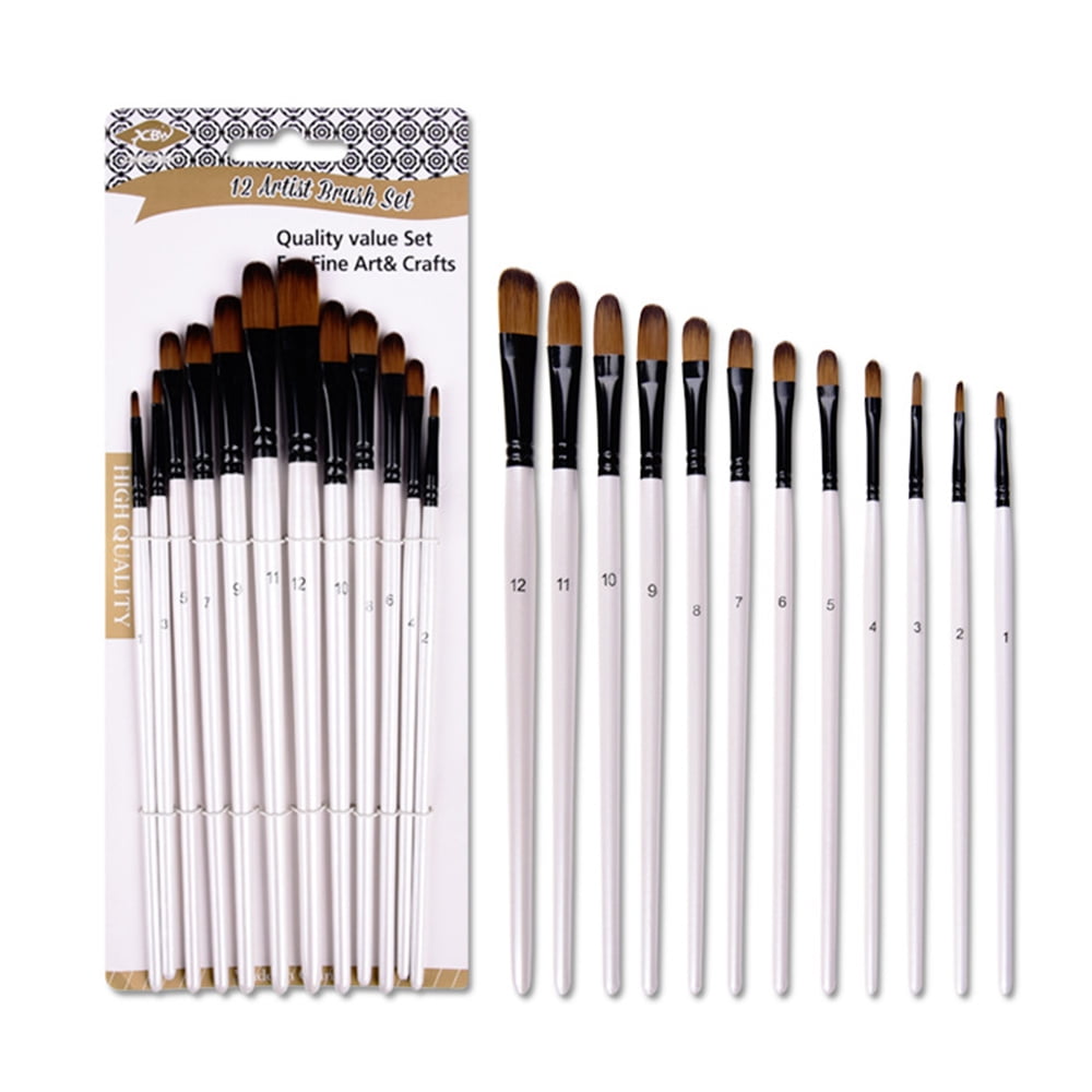 Simsky 12 Pièces Pinceaux Peinture Acrylique, Nylon Art Pinceaux, Pinceaux en Nylon pour Peinture Acrylique, pour Les Peintures Acryliques,Aquarelles, Huiles,Gouaches, pour Débutants et Professionnels