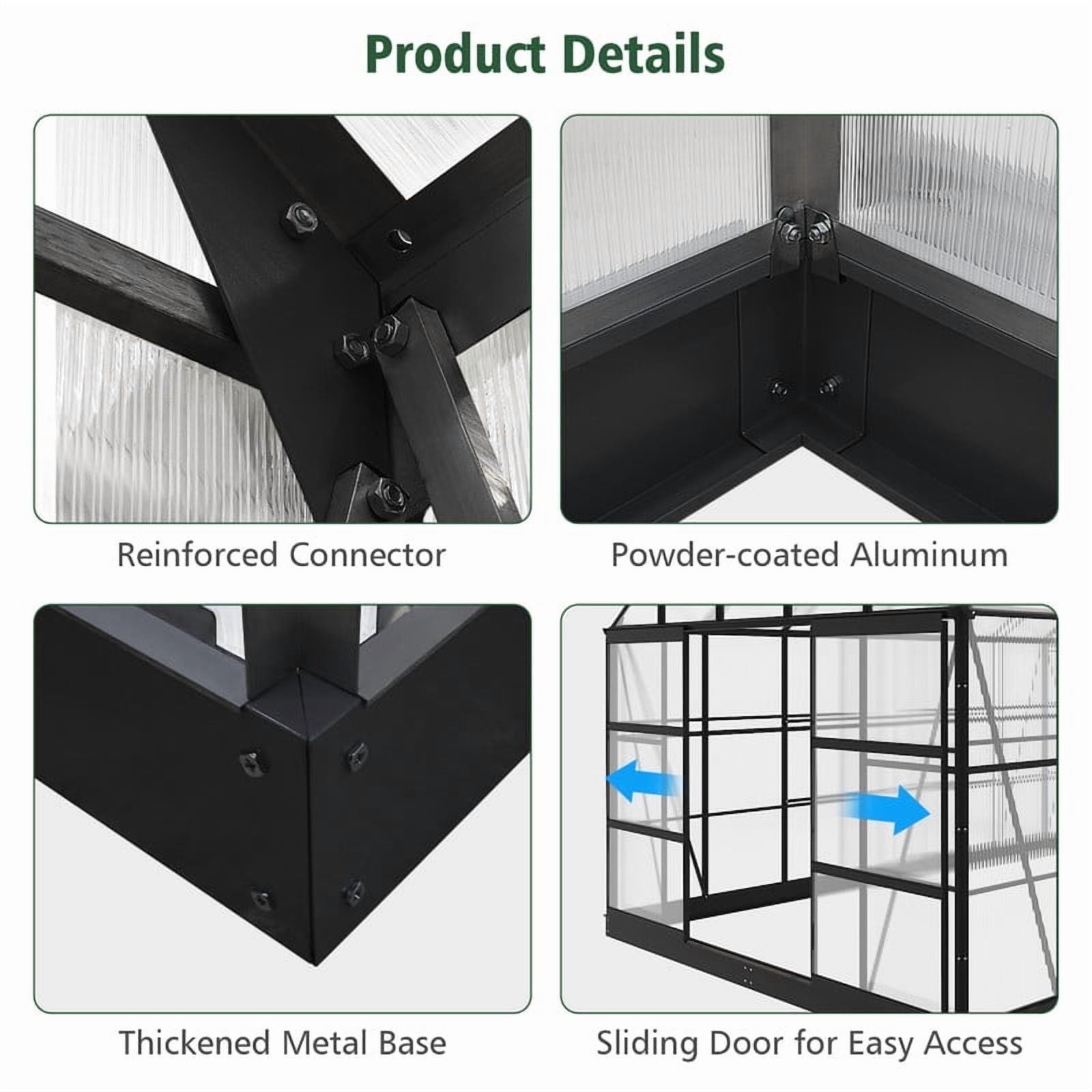 GAZEBETER 10x14 FT Aluminum Greenhouse for Outdoors,Walk in Greenhouse,Polycarbonate Greenhouse with 4 Roof Vent Windows and Lockable Double Doors for Backyard,Black