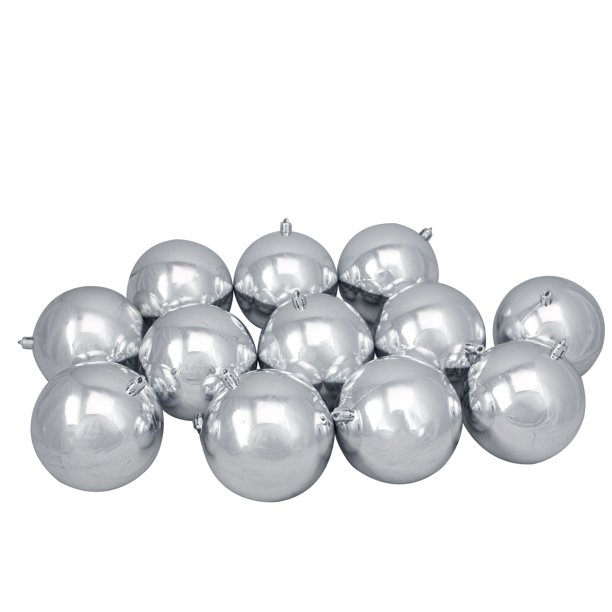 12ct Silver Shatterproof Shiny Christmas Ball Ornaments 4" (100mm