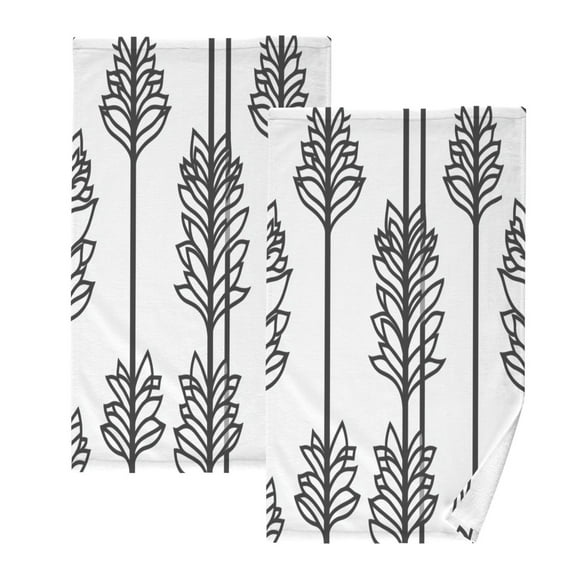 Black and White Leaf Pattern Set of 2 Pure Cotton Towels, 16'' x 28'', Highly Absorbent and Soft