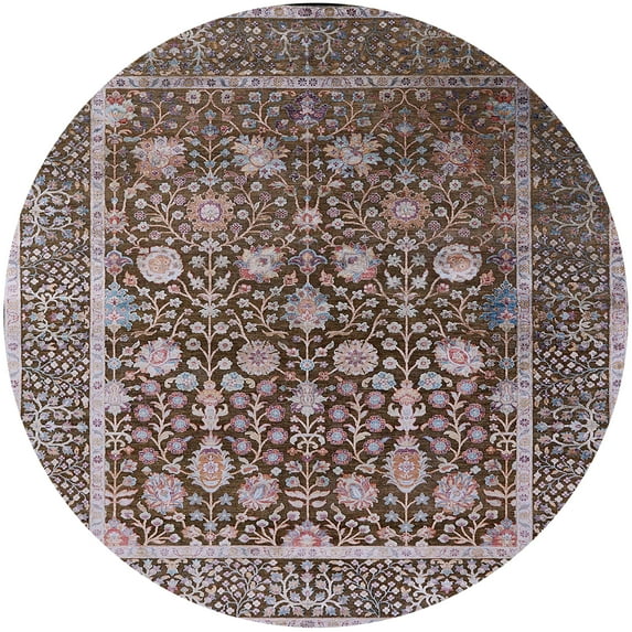 Ahgly Company Indoor Round Mid-Century Modern Silver Pink Oriental Area Rugs, 4' Round
