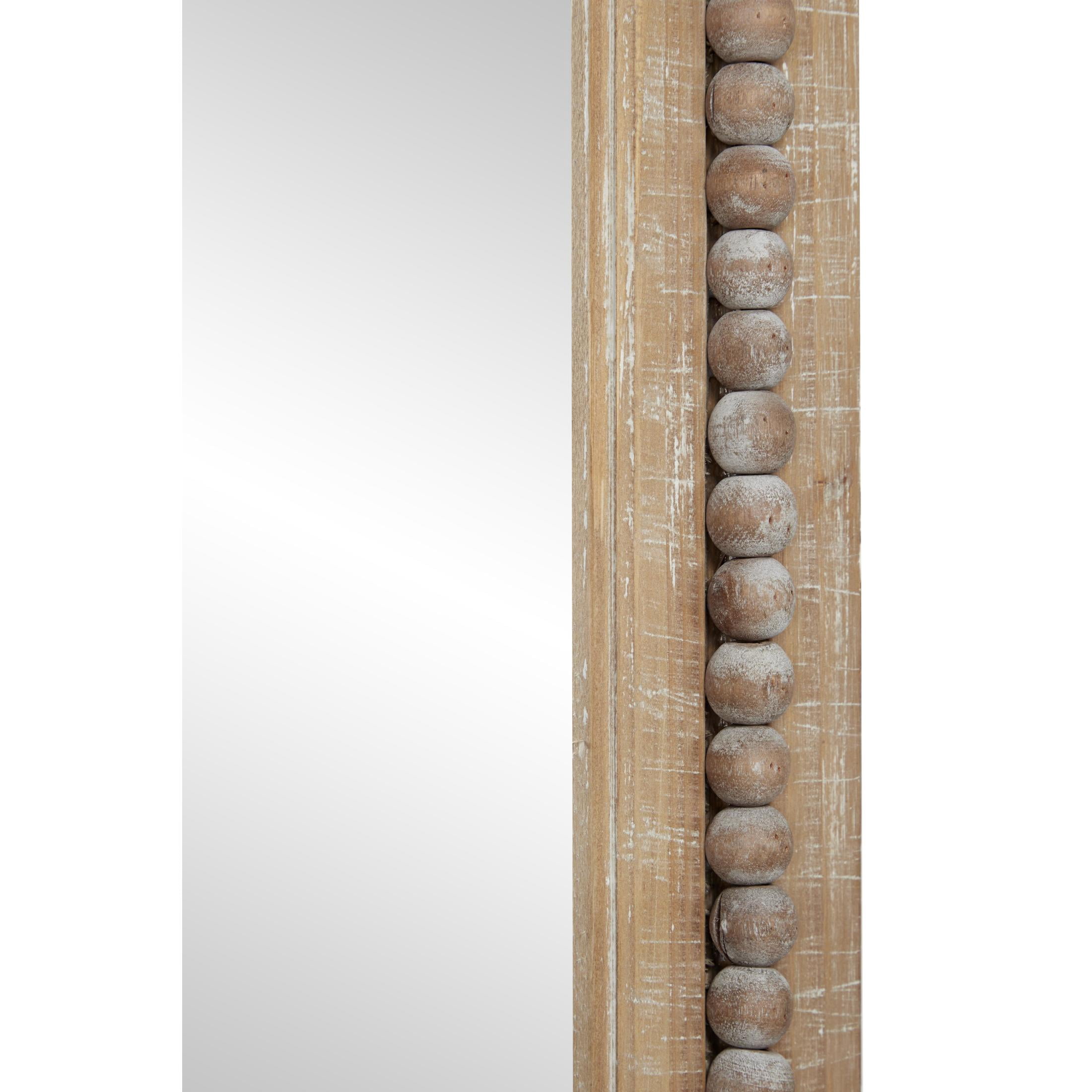 DecMode Brown Bohemian Wood Rectangular Wall Mirror, 28"W x 48"H with Carved Beads Detail