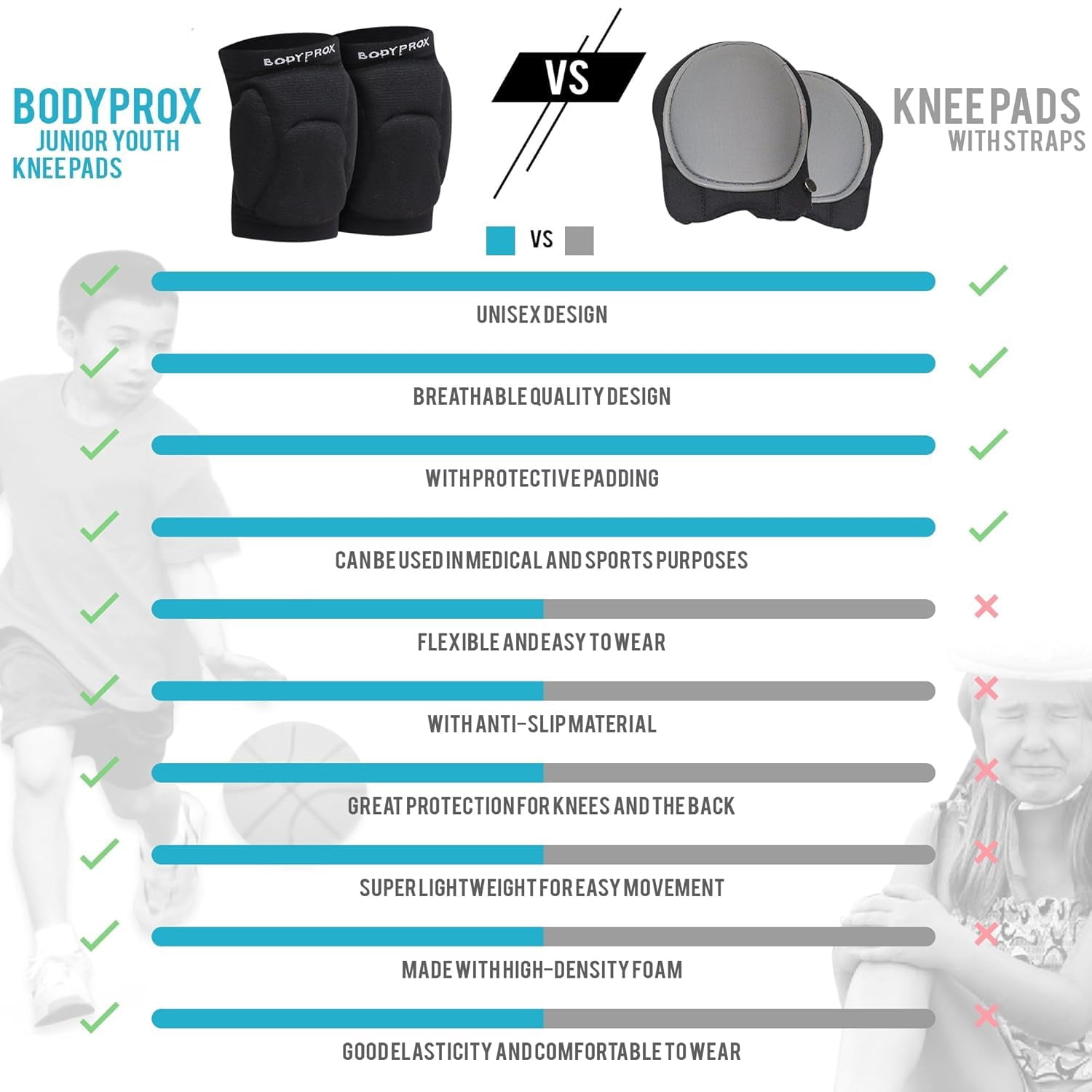 Volleyball Knee Pads for Junior Youth, 1 Pair Unisex (13-18 Years)