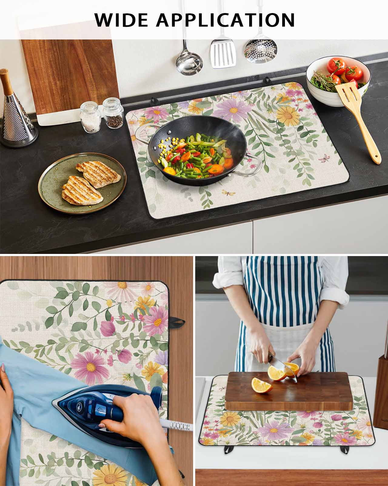 nqOlkjepod Large Induction Cooktop Protector Mat 24"x21", Flowers Leaves Stove Top Covers for Electric Stove, Farmhouse Spring Botanical Plants Stove Burner Cover Mats, Glass Top Stove Cover