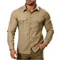 thumbnail image 2 of CQONEPT Men's Long Sleeve Tactical Shirt Ripstop UPF 50+ Top Breathable Button Down Outdoor Hiking Clothes with Pockets Khaki M, 2 of 7