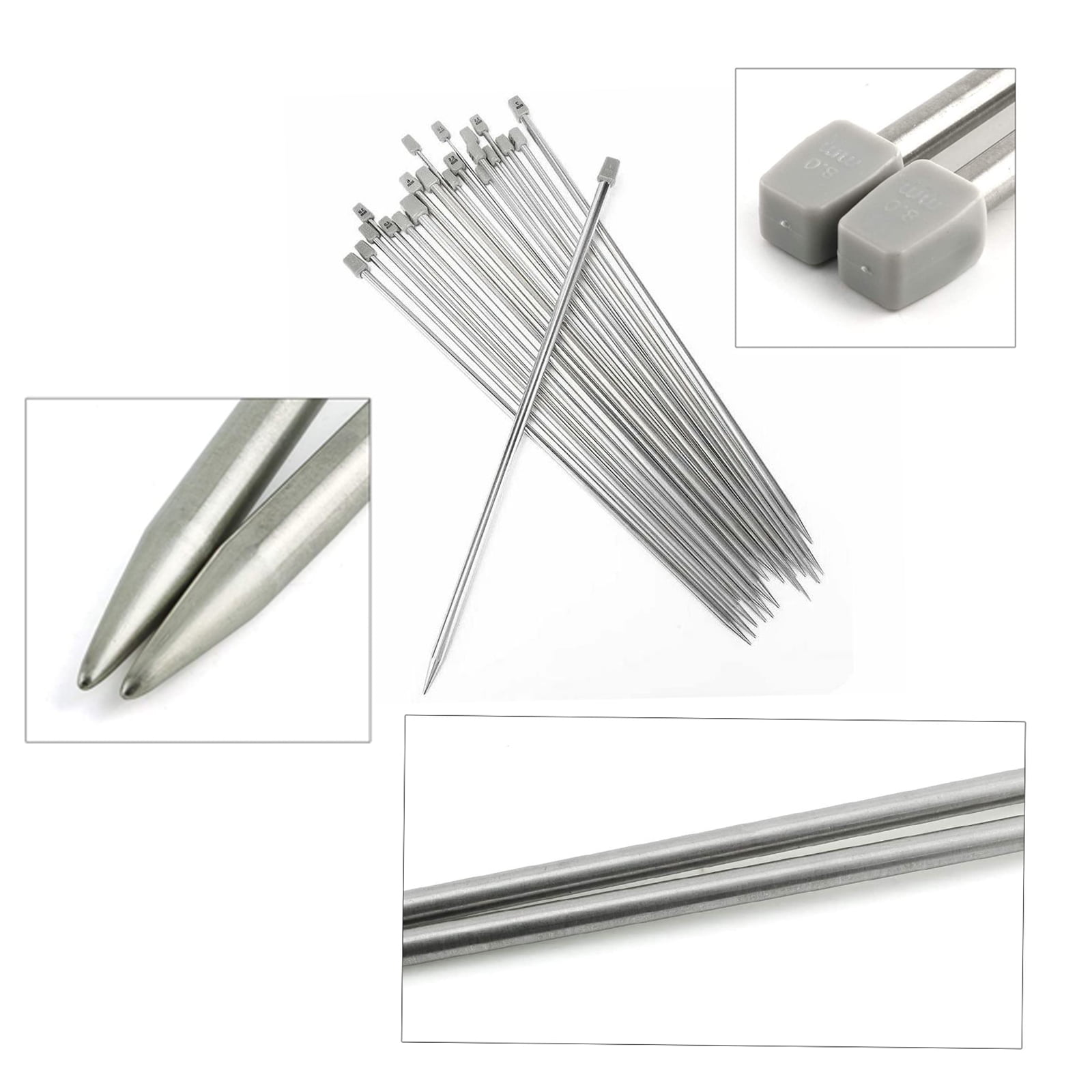 Straight Single Pointed Stainless Steel Sweater Needles with Locking Stitch Makers Large-Eye Blunt Needle 14 Pairs Knitting Needle Set 2mm- 10mm