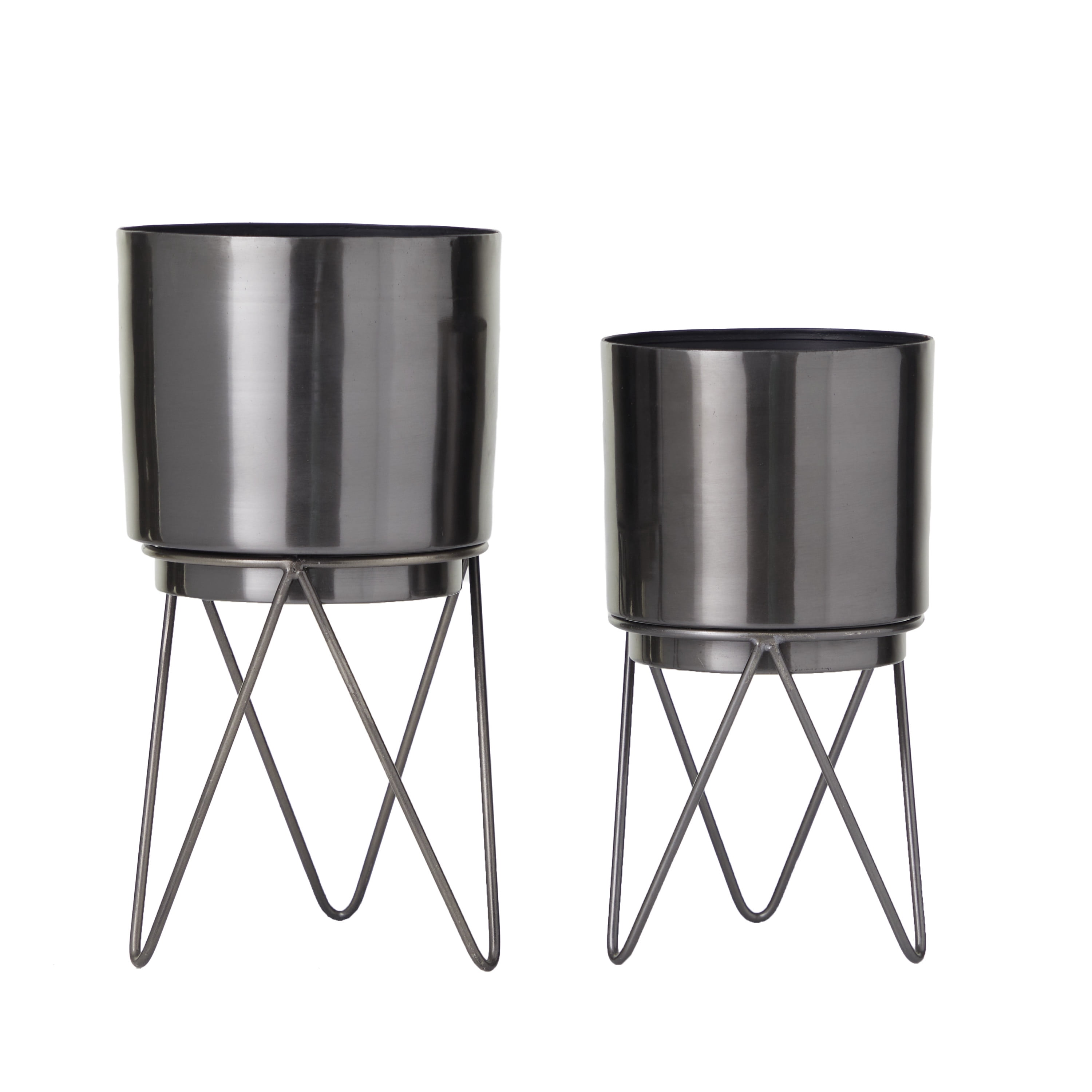 CosmoLiving by Cosmopolitan 12", 10"H Black Metal Planter with Removable Stand (2 Count)