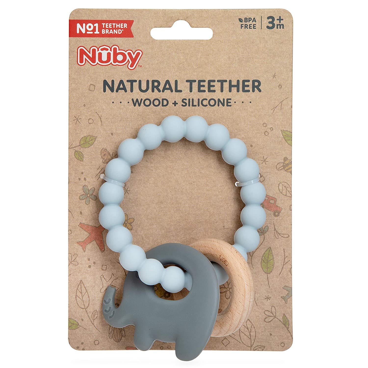 Nuby Natural Teether Silicone Key-Ring Design with Wooden Hoop, Elephant - image 3 of 3