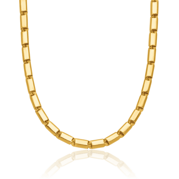 24K Solid Yellow Gold 3mm Square Barrel Link Chain Necklace